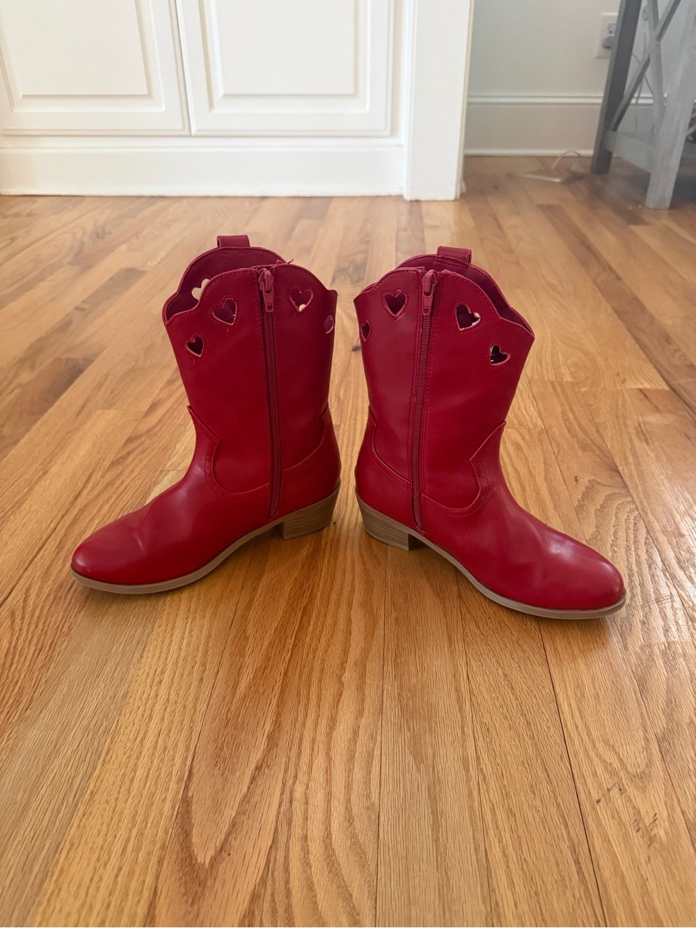Wonder Nation Girls Red Heart Cutout Cowgirl Western Boots, Size 2 - Picture 6 of 11